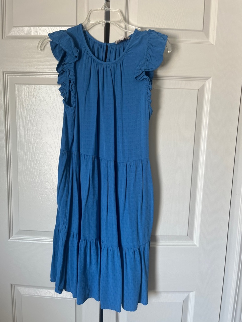 LOFT Teal-Blue Ruffle Sleeve Tiered Casual Dress